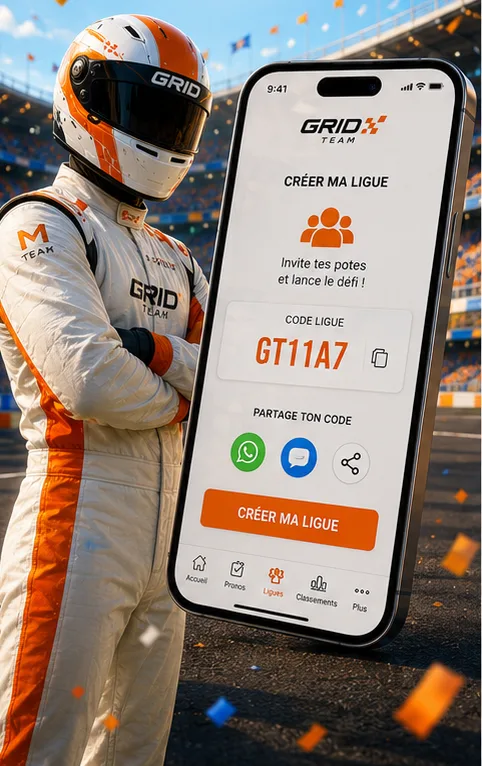 Écran de création de ligue Grid Team avec code d'invitation à partager