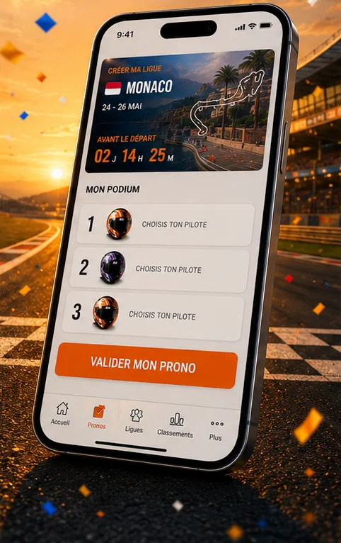 Écran de pronostic Grid Team : podium à compléter et bouton Valider mon prono