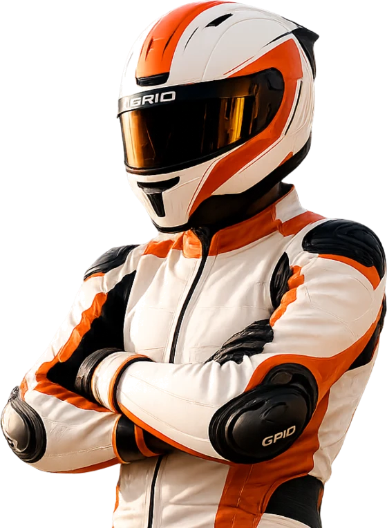 Pilote Grid Team en combinaison moto