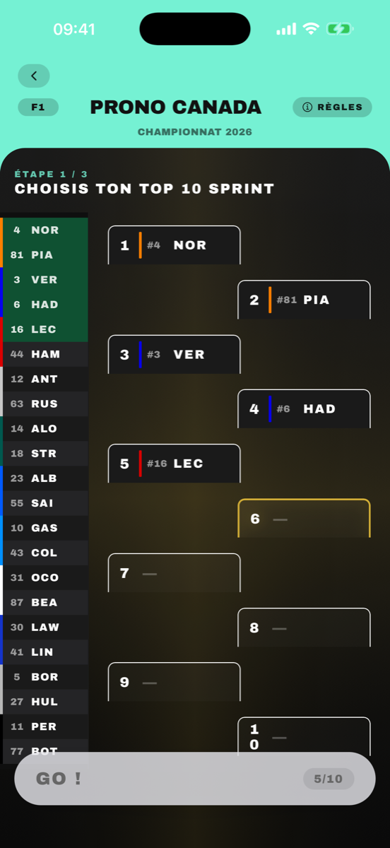 Wizard pronostic V2 — Top 10 sprint